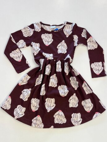 Vestido Infantil Feminino Manga Longa Rodado de Cachorros Vinho Fernanda Ramos Kids