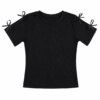 Blusa Infantil Feminina Manga Curta Canelada Preta Laços Fernanda Ramos Kids
