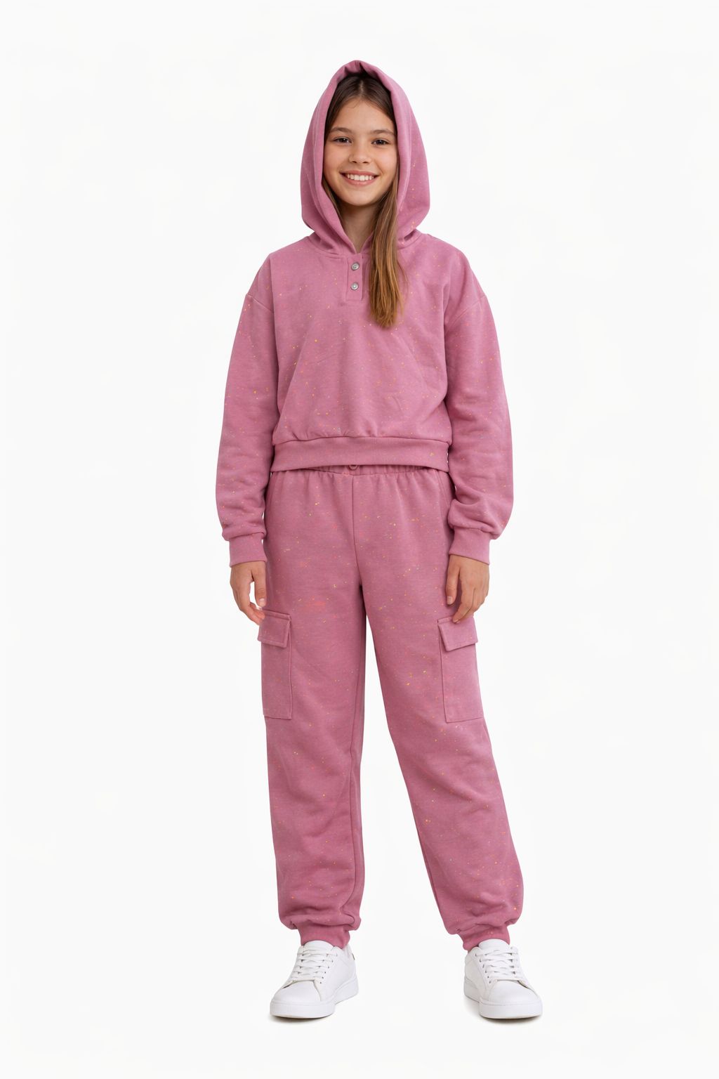 Conjunto Infantil Feminino Blusão Confetes e Calça Moletom Rose Fernanda Ramos Kids