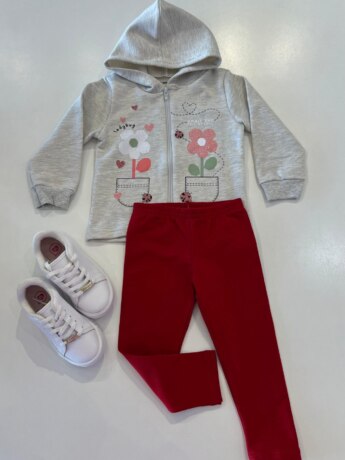 Conjunto Infantil Feminino Jaqueta Joaninha e Legging Vermelha Fernanda Ramos Kids