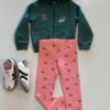 Conjunto Infantil Feminino Moletom Jaqueta Verde e Calça Rosa Cereja Fernanda Ramos Kids