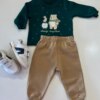 Conjunto Infantil Masculino Blusão Animais Verde e Calça Jogger Bege Fernanda Ramos Kids