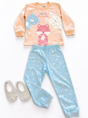 Pijama Infantil Feminino Blusa Manga Longa Best Friends e Calça Flores Fernanda Ramos Kids