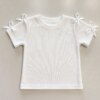 Blusa Infantil Feminina Manga Curta Canelada Laços Branca Fernanda Ramos Kids