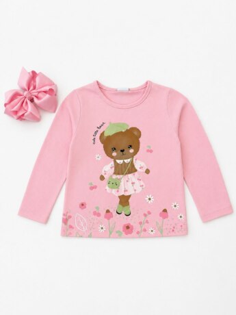 Blusa Manga Longa Infantil Feminina Ursinha Rosa Fernanda Ramos Kids