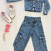 Calça Feminina Jeans Infantil Cargo Marmorizada Fernanda Ramos Kids
