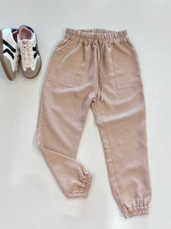 Calça Jogger Infantil Feminina com Bolso Bege Fernanda Ramos Kids
