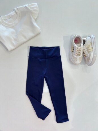 Calça Legging Infantil Feminina Flanelada Azul Escuro Fernanda Ramos Kids