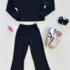 Conjunto Infantil Feminino Canelado Blusa Manga Longa e Calça Preta Fernanda Ramos Kids