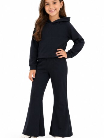 Conjunto Infantil Feminino Canelado Blusa Manga Longa e Calça Preta Fernanda Ramos Kids