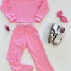 Conjunto Infantil Feminino Blusa Manga Longa e Calça Canelado Rosa Fernanda Ramos Kids