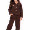 Conjunto Infantil Feminino Jaqueta Cotelê e Calça Marrom Fernanda Ramos Kids
