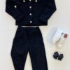 Conjunto Infantil Feminino Jaqueta Cotelê e Calça Preta Fernanda Ramos Kids