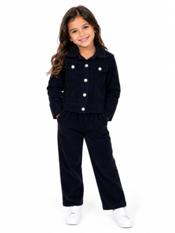 Conjunto Infantil Feminino Jaqueta Cotelê e Calça Preta Fernanda Ramos Kids