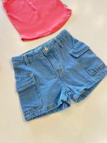 Short Infantil Feminino com Bolso na Lateral Jeans Fernanda Ramos Kids