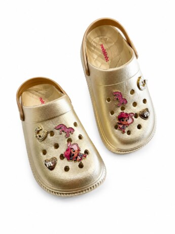 Babuche Infantil Feminino com Pins Dourado Fernanda Ramos Kids