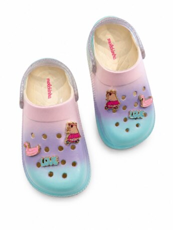 Babuche Infantil Feminino com Pins Multicolor Glitter Fernanda Ramos Kids