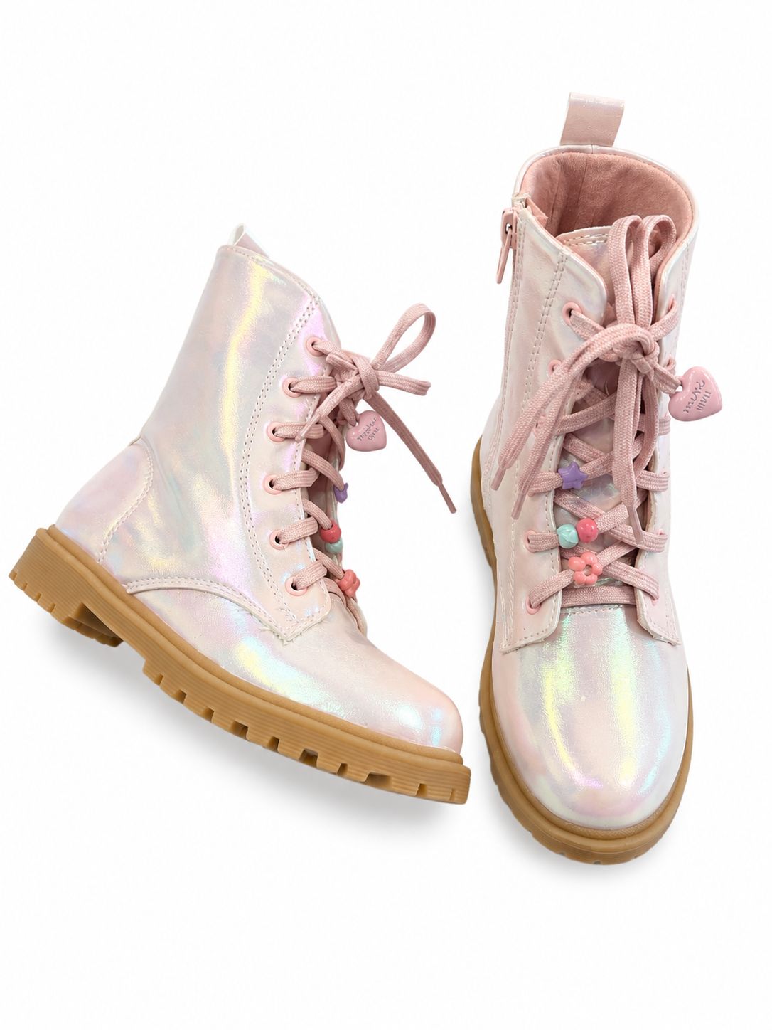 Bota Coturno Infantil Feminina com Zíper Rosa Perolizada Fernanda Ramos Kids