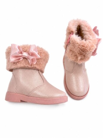 Bota Infantil Feminina com Pelúcia e Laço de Cetim Rosa Fernanda Ramos Kids