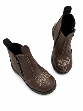 Bota Infantil Unissex Cano Curto com Zíper Lateral Marrom Fernanda Ramos Kids