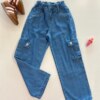 Calça Feminina Jeans Infantil Cargo com 2 Bolsos Clara Fernanda Ramos Kids