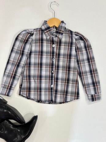 Camisa Manga Longa Infantil Feminina Xadrez Marrom Fernanda Ramos Kids