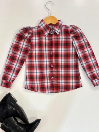 Camisa Manga Longa Infantil Feminina Xadrez Vermelha Fernanda Ramos Kids