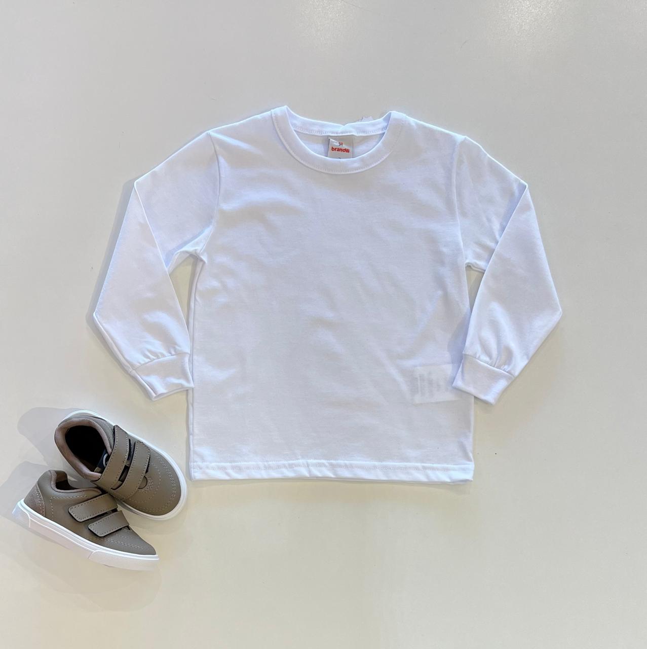 Camiseta Infantil Masculina Branco Básica Manga Longa Fernanda Ramos Kids
