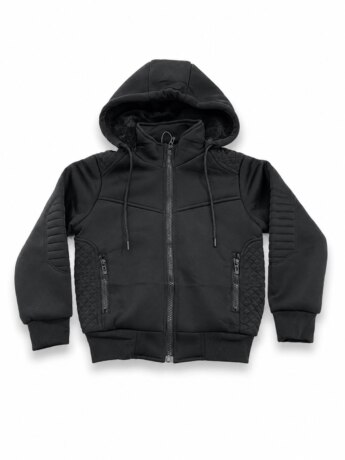 Jaqueta Moletom Infantil Masculina Peluciada com Capuz Preto Fernanda Ramos Kids