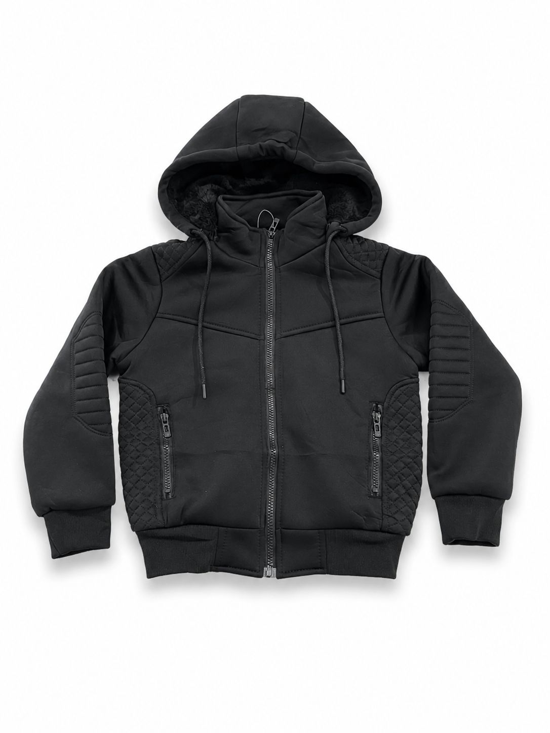 Jaqueta Moletom Infantil Masculina Peluciada com Capuz Preto Fernanda Ramos Kids