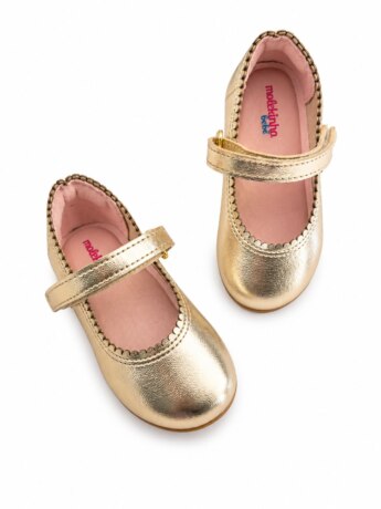 Sapatilha Infantil Feminina Baby com Velcro Dourada Fernanda Ramos Kids