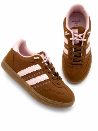 Tênis Infantil Feminino Casual Marrom com Detalhes Rosa Fernanda Ramos Kids
