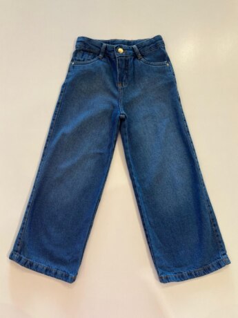 Calça Feminina Jeans Infantil Wide Leg Azul Médio Fernanda Ramos Kids