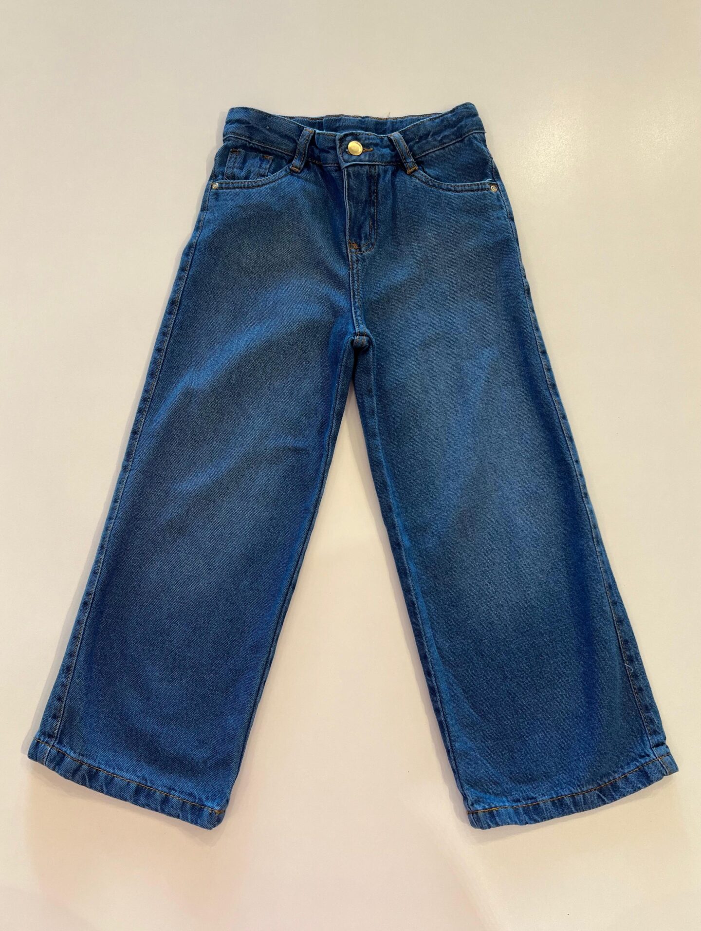 Calça Feminina Jeans Infantil Wide Leg Azul Médio Fernanda Ramos Kids