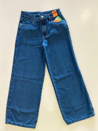 Calça Feminina Jeans Infantil Wide Leg Lavagem Azul Médio Fernanda Ramos Kids