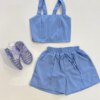 Conjunto Infantil Feminino Cropped com Lastex e Short Azul Bebê Fernanda Ramos Kids