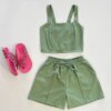 Conjunto Infantil Feminino Cropped com Lastex e Short Verde Fernanda Ramos Kids