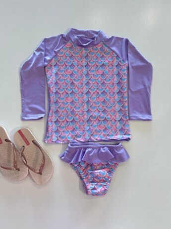 Biquíni Infantil Blusa Estampada e Calcinha Lilás Fernanda Ramos Kids