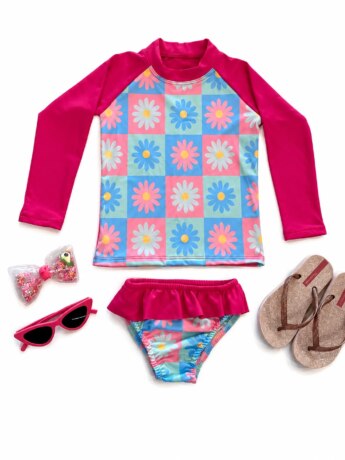 Biquíni Infantil Blusa Estampada Flor e Calcinha Pink Fernanda Ramos Kids