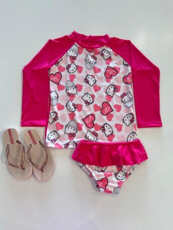 Biquíni Infantil Blusa Estampada Hello Kitty e Calcinha Pink Fernanda Ramos Kids