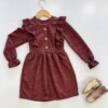 Vestido Infantil Feminino Manga Longa Babado Marsala Fernanda Ramos Kids