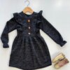 Vestido Infantil Feminino Manga Longa Com Babado Preto Fernanda Ramos Kids