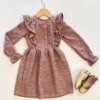 Vestido Infantil Feminino Manga Longa Com Babado Rose Fernanda Ramos Kids