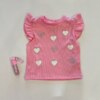 Blusa Infantil Feminina Manga Curta Canelada Corações Rosa Fernanda Ramos Kids