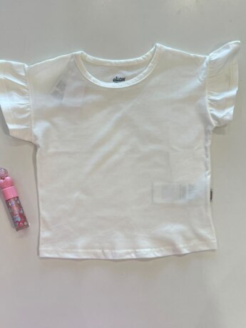 Blusa Infantil Feminina Manga Curta com Babado Branca Fernanda Ramos Kids