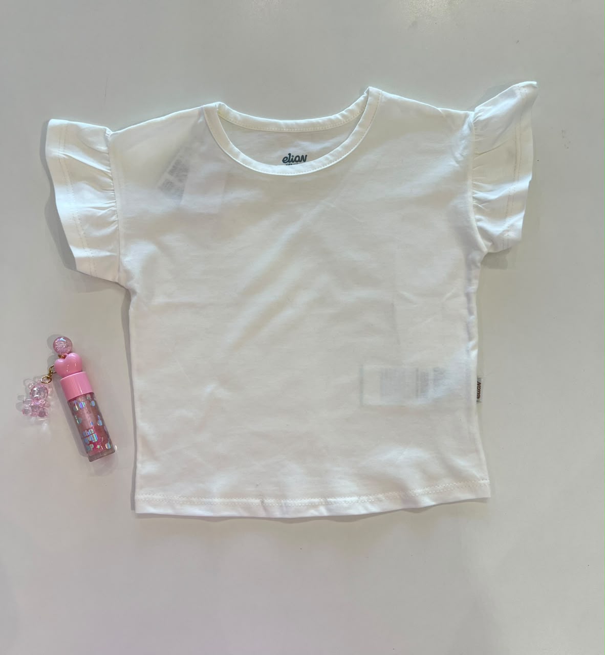 Blusa Infantil Feminina Manga Curta com Babado Branca Fernanda Ramos Kids