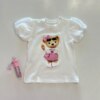 Blusa Infantil Feminina Manga Curta Ursinho Off White Fernanda Ramos Kids