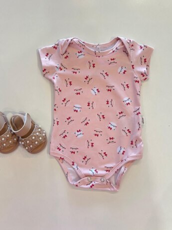 Body Infantil Feminino Manga Curta Vaquinha Rosa Fernanda Ramos Kids