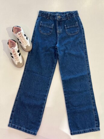 Calça Feminina Jeans Infantil Baggy Com Bolsos Azul Fernanda Ramos Kids