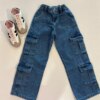 Calça Feminina Jeans Infantil Cargo 4 Bolsos Fernanda Ramos Kids